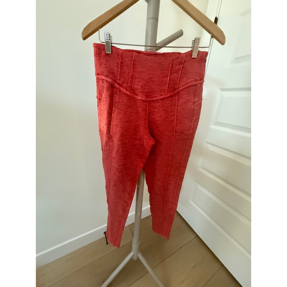 Free People Hybrid Yoga Leggings Coral Red Heathered High Rise Seamed Ankle M